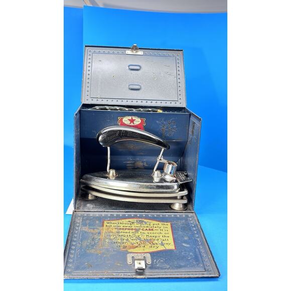 1920s Sunbeam Electric Travel Made Iron Portable Metal Case ..Decor/Display/Prop main image 6
